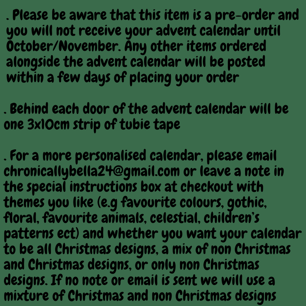 24 Day Tubie Tape Advent Calendar PRE-ORDER