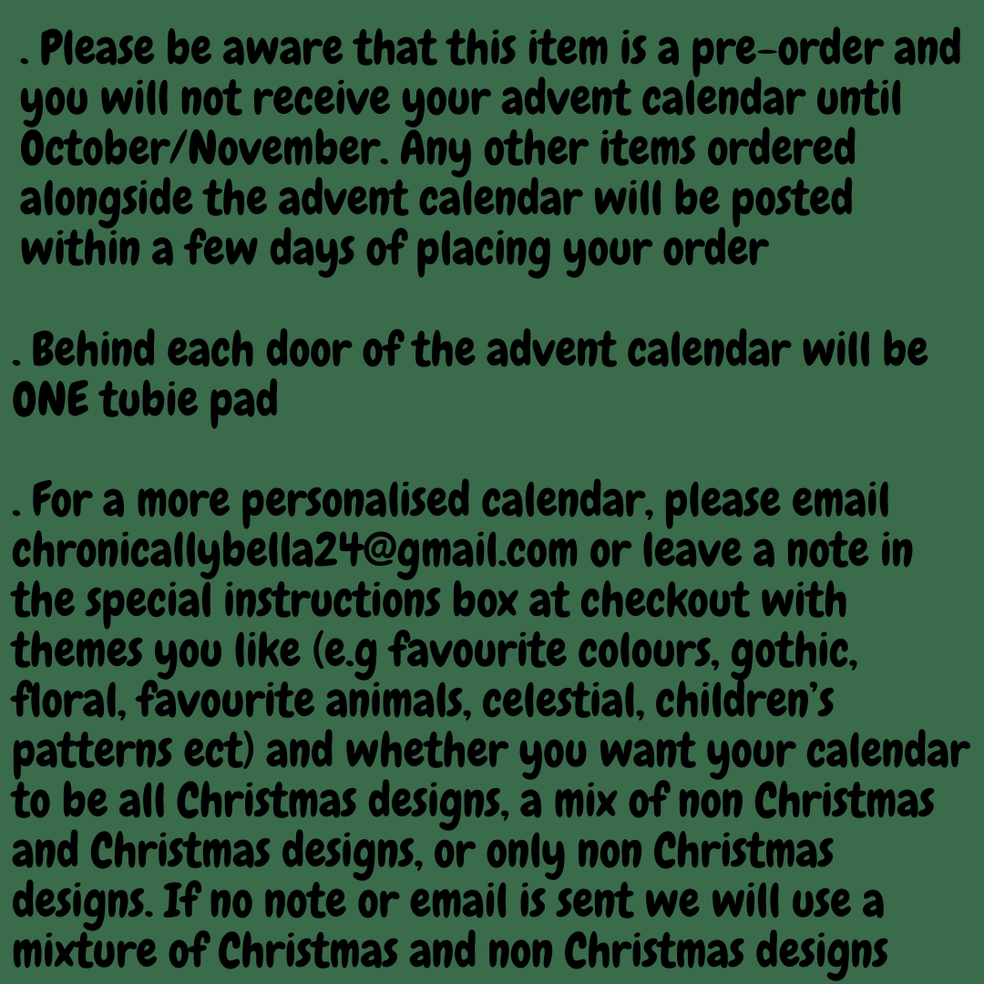 12 Day Tubie Pad Advent Calendar PRE-ORDER