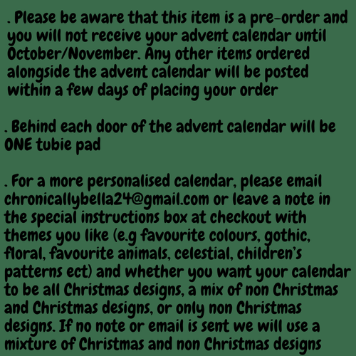 12 Day Tubie Pad Advent Calendar PRE-ORDER